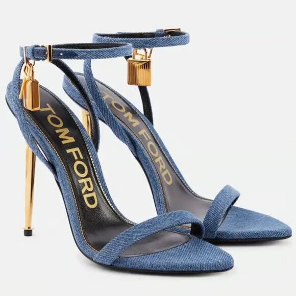 TOM FORD BLUE DENIM PADLOCK & KEY STILLETO SANDAL 105mm SIZE IT37.5 NIB - Picture 1 of 6